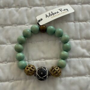 Adelena Ray Mint Green Beaded Bracelet with Gold Accents